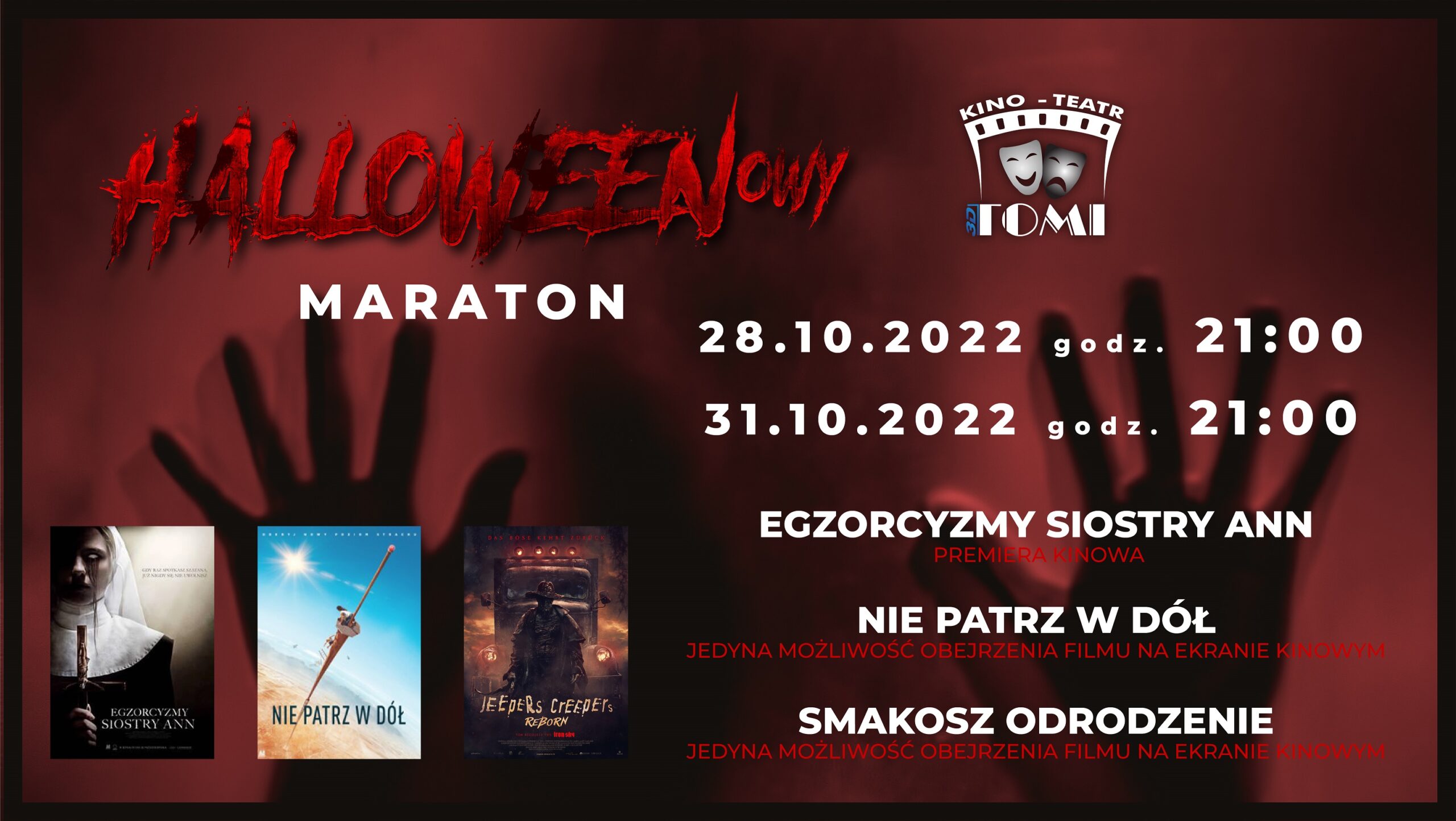 Maraton Halloween Kino TOMI – 28.10 i 31.10, start 21.00